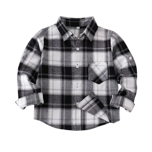 Camisa a cuadros para niños y niñas, camisas clásicas de manga larga para invierno, holgada, cómoda, elegante, ropa de calle para niños de 2 a 13 años, D Negro, 3-4 años