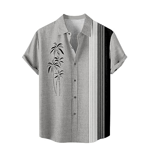 Camisas hawaianas para hombre, camisas florales con botones, tropicales, vacaciones, playa, verano, gris, L