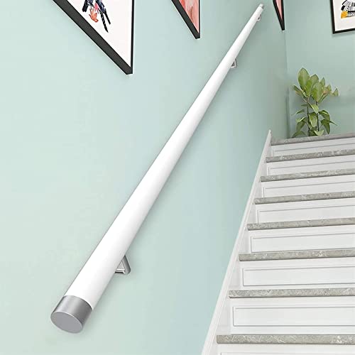 FALIYORS Barandilla de Escalera Pasamanos Blanco - Kit Completo, Pasamanos de Escalera Antideslizantes de Madera Maciza Redonda Hogar contra la Pared Loft Interior Barandillas para Ancianos