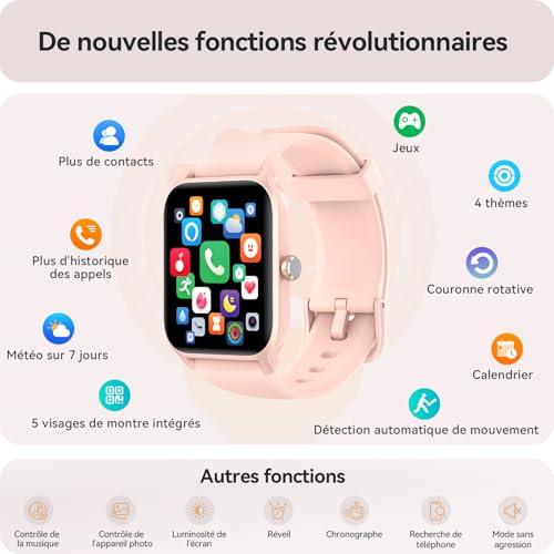 Montre Connectée Femme pour Samsung,iPhone,Android,1.91" Montre Connectée Femme avec Appel Bluetooth,Voix de l'IA,Alexa intégrée,Smartwatch Moniteur de SpO2,Sommeil,Podometre,Calories,IP68-Rose