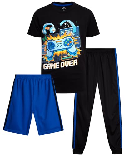 Image of Pro Athlete Boys Pants Set - 3 Piece Active Short Sleeve Graphic Tees Athletic Shorts and Jogger Sweatpants for Boys