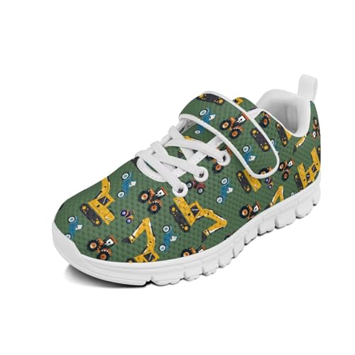 Howilath Buggy & Digger Print Sneakers for Kids Running Tennis Shoes with Single Buckle Athletic Walking Shoes Non-Slip Sole for Outdoor Camping Hiking
