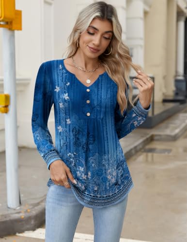 Image of Zeagoo Womens Long Sleeve Tops Fall V Neck Shirt Casual Pleated Tunic Top