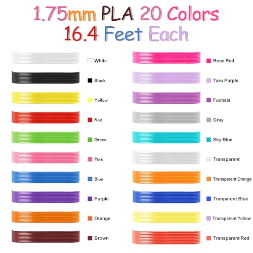 Image of 20 Colors 3D Pen Filament Refills 1.75mm PLA Threads Each Color 16.4 Feet Total 328 Feet with 2 Finger Caps Compatible with SCRIB3D and Compatible with MYNT3D 3D Pencil (3D Pen Not Included) | Include 2 Finger Caps, 3D Pencil Refill Pack, Compatible with SCRIB3D Kretrum MYNT3D 3D Pen ( 3D Pen Not Included )
