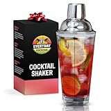 EVERYDAY COCKTAIL - Professional Glass Cocktail Shaker 14 oz, Martini Shaker with Recipes and Measurements, Built-in Strainer and Leakproof Seal, Clear Bar Tool for Margaritas, Martinis