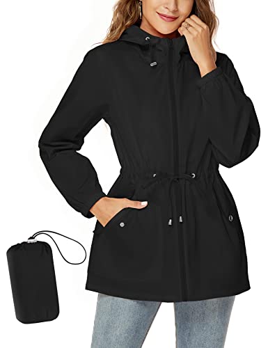Avoogue Raincoat For Women Rain Jackets Waterproof Raincoat Packable Lightweight Hooded Rain Coats Outdoor Travel Windbreaker Black L #TOP10