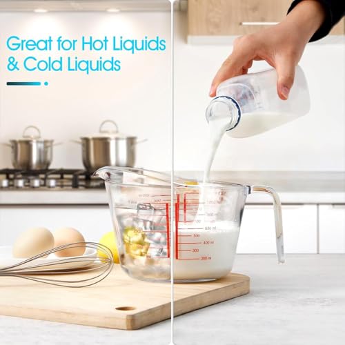 Image of Incrizma 1000 ml Glass Measuring Cup, Heighten Spout for Easy Pouring Measuring Glass, Clear with Red Measurements