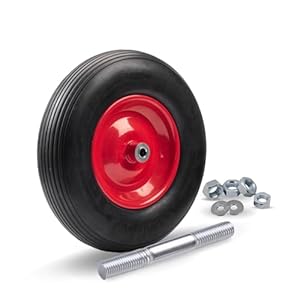 2mgoods® Schubkarrenrad 4.80/4.00-8 Ø 390 mm mit Achse – Vollgummi PU-Reifen, pannensicher, universelles Ersatzrad für Schubkarre & Gartenkarre – Stahlfelge – 200 kg Tragfähigkeit