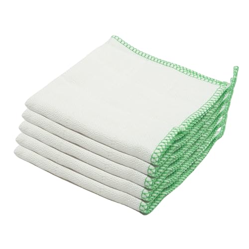 THKO 5PCS Dish Cloths for Washing Up, Cotton Kitchen Cloths White Cleaning Cloths Super Absorbent Double Layered Cleaning Cloths for Home and Kitchen