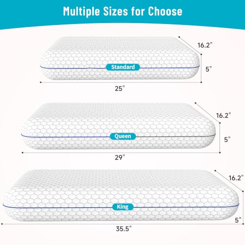 Image of CushyOasis 2 Pack Memory Foam Pillows for Side, Back and Stomach Sleepers, Bed Pillow with Washable Cover and Breathable Mesh, Bed Pillow for Sleeping, Grey, Standard Size