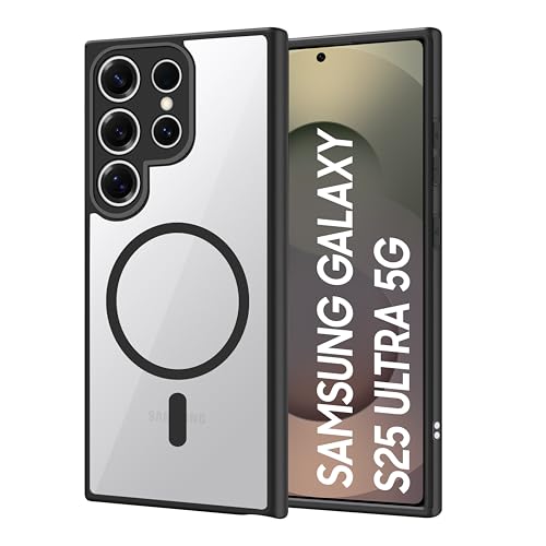 Image of CEDO Backcover for Samsung Galaxy S25 Ultra (5G) | Compatible with Magsafe Wireless Charging | Camera Protection Shockproof Case | Magnetic Ring Lock Transparent Acrylic Clear Backcase (Black)