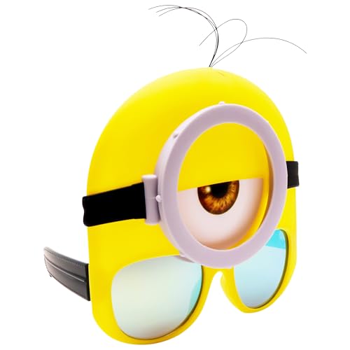 Sun-Staches Minions Official Stuart Goggle Sunglasses | UV 400 Lenses, Yellow Frames with One Eye Mask | One-Size Fits Most
