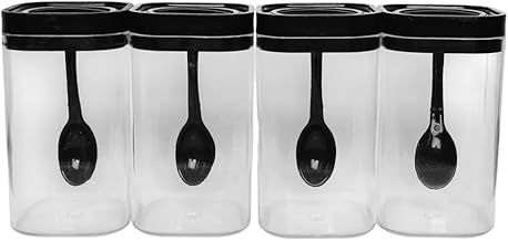 طقم برطمانات تخزين توابل مصنوعة من البلاستيك، مجموعة من 12 قطعة، حجم مدمج مع ملاعق وملصقات