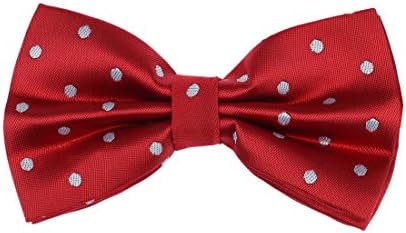 Dan Smith Polyester Men Bowties Red Spotted Pre-Tied Bow Tie 25.6"-Neck-Size Clip-On Adjustable DBD3D01J Red,Silver