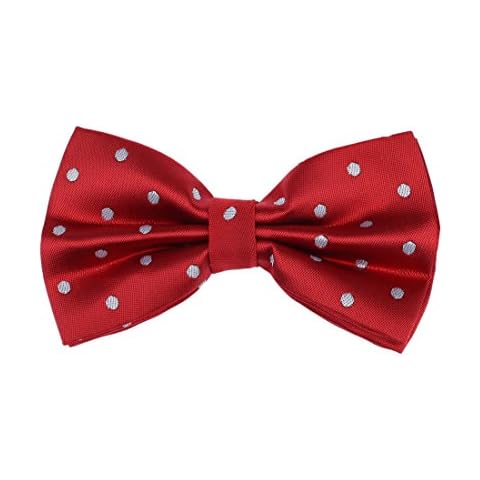 Dan Smith Polyester Men Bowties Red Spotted Pre-Tied Bow Tie 25.6"-Neck-Size Clip-On Adjustable DBD3D01J Red,Silver Cover