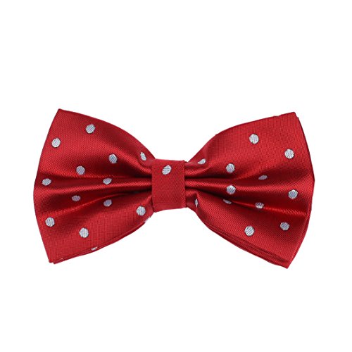 Dan Smith Polyester Men Bowties Red Spotted Pre-Tied Bow Tie 25.6"-Neck-Size Clip-On Adjustable Dbd3D01J Red,Silver #TOP16