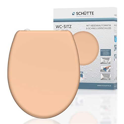 SCHÜTTE Asiento de inodoro de duroplast, color beige, con dispositivo automático de descenso y cierre rápido para una fácil limpieza, carga máxima del asiento de inodoro 150 kg, color beige 82305