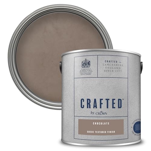 Image of Crown CRAFTED Luxurious Chocolate - Suede Effect Textured Paint - Water Based, Hides Imperfections - Feature Wall Paint - Living Room Bedroom Hallway - Brown Paint for Walls & Ceilings, 2.5L