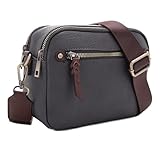 JESSIE & JAMES Small Concealed Carry Camera Crossbody Purse with Wide Shoulder Strap_Grey/Coffee