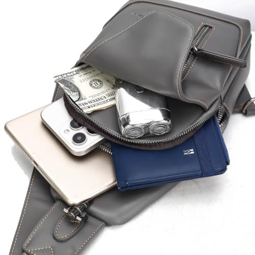 Image of Genuine Leather Sling Bag for Men and Women Chest Pack Purse Crossbody Shoulder Bag Sling Backpack (Gray)