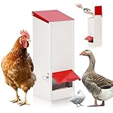 Hühnerfutterautomat Metall Lange Rohr Automatische Geflügelfütterung Schwerkraftbetriebener, Wandmontierter Hühnerstallfutterspender mit Abdeckung, Regensicher, Verlustfrei für Hühner, Enten und Gänse
