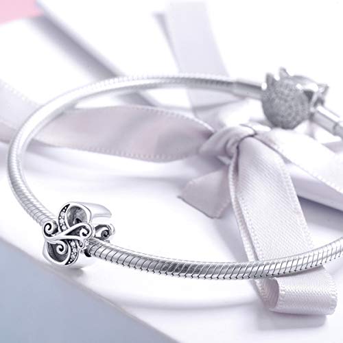 Image of Eternalll Jewellery - Spacer Beads Authentic 925 Sterling Silver Charms Vintage A-Z Letter Alphabet Charms for Bead Bracelets Women Charm Diy Jewelry