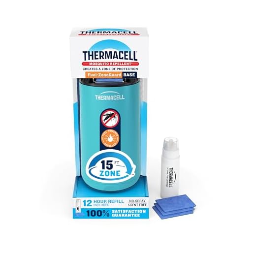 Thermacell Patio Shield Mosquito Repeller, Blue; Highly Effective Mosquito Repellent for Patio; No Candles or Flames, DEET-Free, Scent-Free, Bug Spray Alternative; Includes 12-Hour Refill