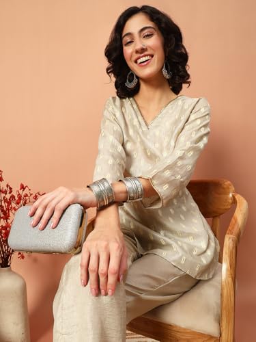 Image of Women Printed 2-Piece Silkblend Kurta & Pants Set