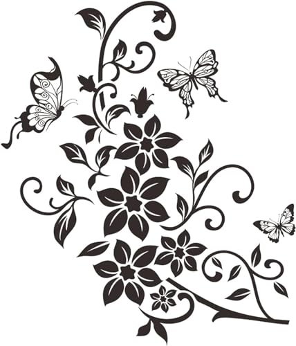 Sluswallow Black Flowers Butterfly Bathroom Toilet Seat Lid Cover Decals Stickers Pvc Sticker Removable Self-Adhesive Restroom Decor Art Decoration Toilet Lid Decals cover