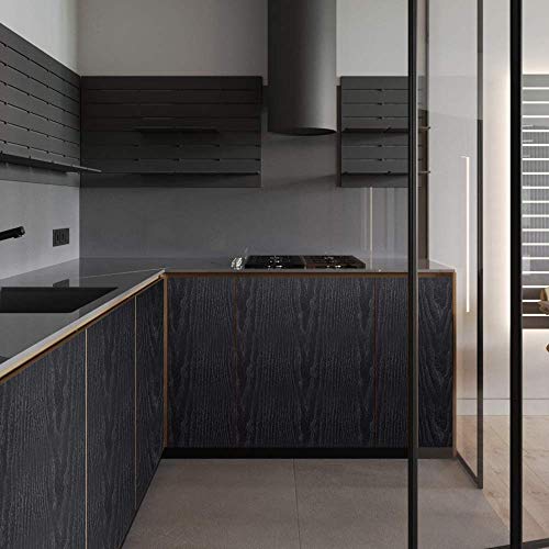 image for COSNIGHT Black Wood Wallpaper Peel and Stick Wood Grain Wallpaper Remo