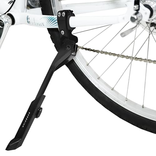 Image of BV Rear Bike Stand for 24 inch-28 inch Bikes - Adjustable Bike Kickstand for Adult Bike with 8 Height Levels, Non-Slip Foot & Clamp Grip (Black, Capacity 77 lbs, Single Mount)