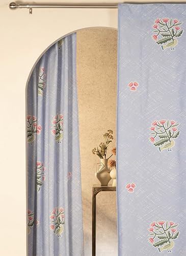 Image of Tranquebar Curtain Co. Window Curtains 5 Feet, 60-65% Room Darkening,Lavender Bird Print, Cotton Curtains for Window, Cotton Curtains 5 Feet Long Set of 2, BackTab Loops,Pihu (152 cm) - Set of 2