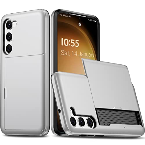 Benbenjeytek for Samsung Galaxy S23 Case 5G 6.1 inch with Card Holder, Slim Dual Layer Heavy Duty Protective Case Hidden Card Slot Wallet Case for Samsung S23 2023 (Silver)