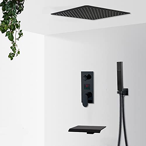 Kit de douche noire affichage numérique LCD effet pluie cascade de luxe