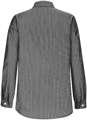 Womens Striped Button Down Shirts Long Sleeve Lightweight Collared Blouses Casual Business Work Tops with Pockets Black — view 5