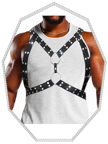 Fstrend Men's Leather Belt Black Rave Rivets Fashion Chest Body Accessory