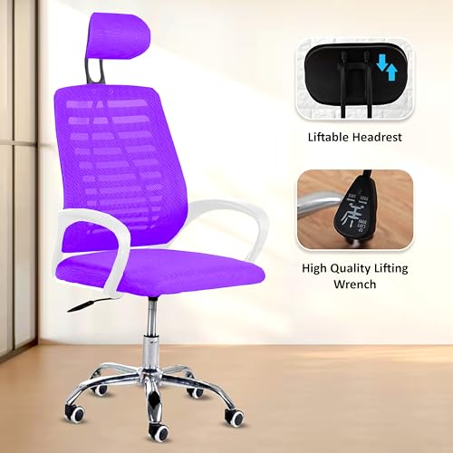 Image of Casa Copenhagen,Mesh Office Desk,Rocking Ergonomic Computer Chair Adjustable High with Headrest and Comfortable Armrest Swivel Chair - Purple & White Handle