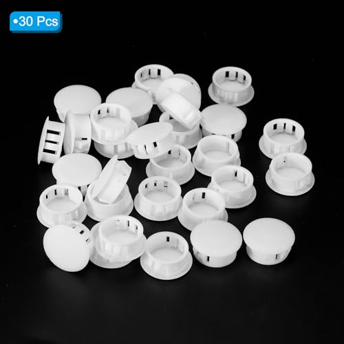 Image of PATIKIL 20mm (13 /16 inch) Plastic Hole Plugs, 30Pcs Flush Type Round Hole Plugs Cover Snap in Locking Hole Tube for Table Kitchen Cabinet Furniture, White