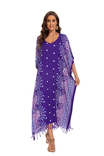 Image of Beautybatik Boho Flora Printed Women Plus Size Kaftan Kimono Loungewear Maxi Long Dress Size XL to 4X