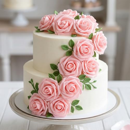 Image of 100Pcs Realistic Light Pink Artificial Rose Flower Heads, Foam Fake Roses for DIY Wedding Decorations Baby Shower Centerpieces Home Party Valentine's Day Mother's Day Decor