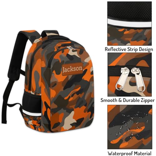 Personalized Kids Backpack Orange Camo for Boys Girls, Military Camouflage Custom Backpack Travel School Bag Bookbag Lightweight Daypack4
