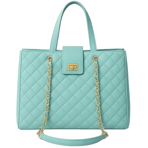 Bolsa acolchoada para laptop feminina, bolsa de ombro de couro PU de 39.6 cm, bolsa de ombro para negócios, escritório, mensageiro, bolsa casual (azul coral)
