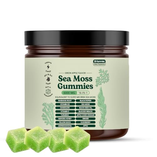 Sea Moss Gummies- High-Potency Blend with Black Seed Oil, Vitamin C & D3, for Daily Use Support,Busy Lifestyles – Green Apple Flavor