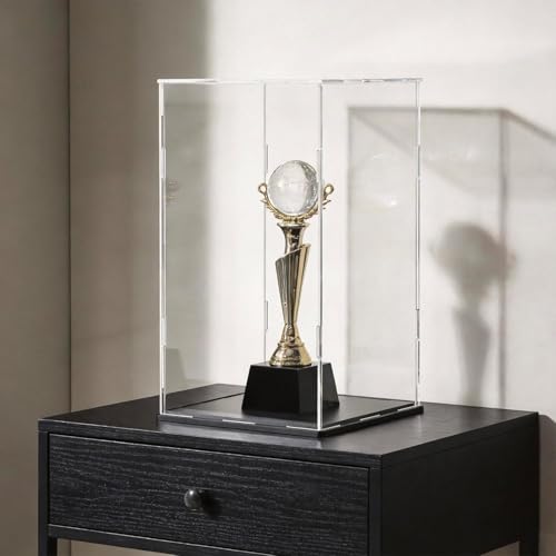 Image of RAPAL Clear Acrylic Display Case,7 x 7 x 10 inch Self Assemble Small Display Box Stand with Black Base, Dustproof Protection Showcase for Collectibles Memorabilia Figurines