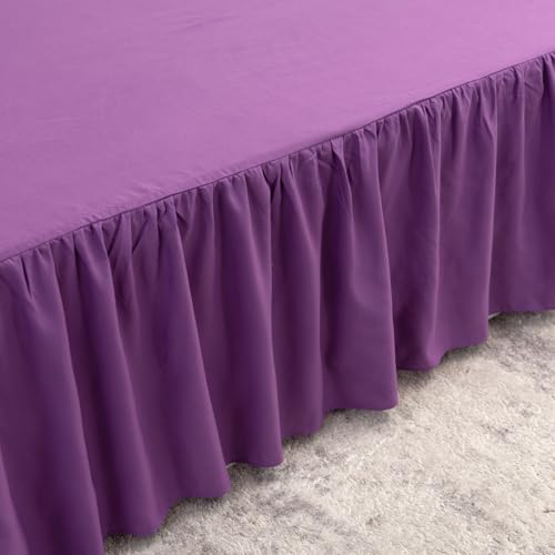 Image of Bed Skirt King Size 14 Inch Drop Ruffled Bed Skirt with Split Corners | Bed Skirt with Platform, Soft and Stylish 100% Microfiber,Grape