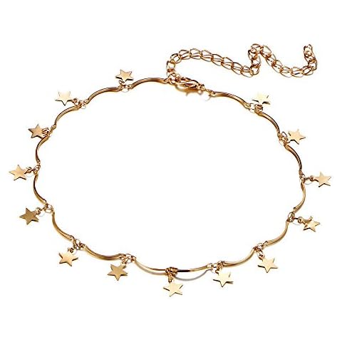 ERAWAN Fashion Choker Necklace Tiny Star Chain Link Design Gold Silver Women Jewelry EW sakcharn (Gold) Cover