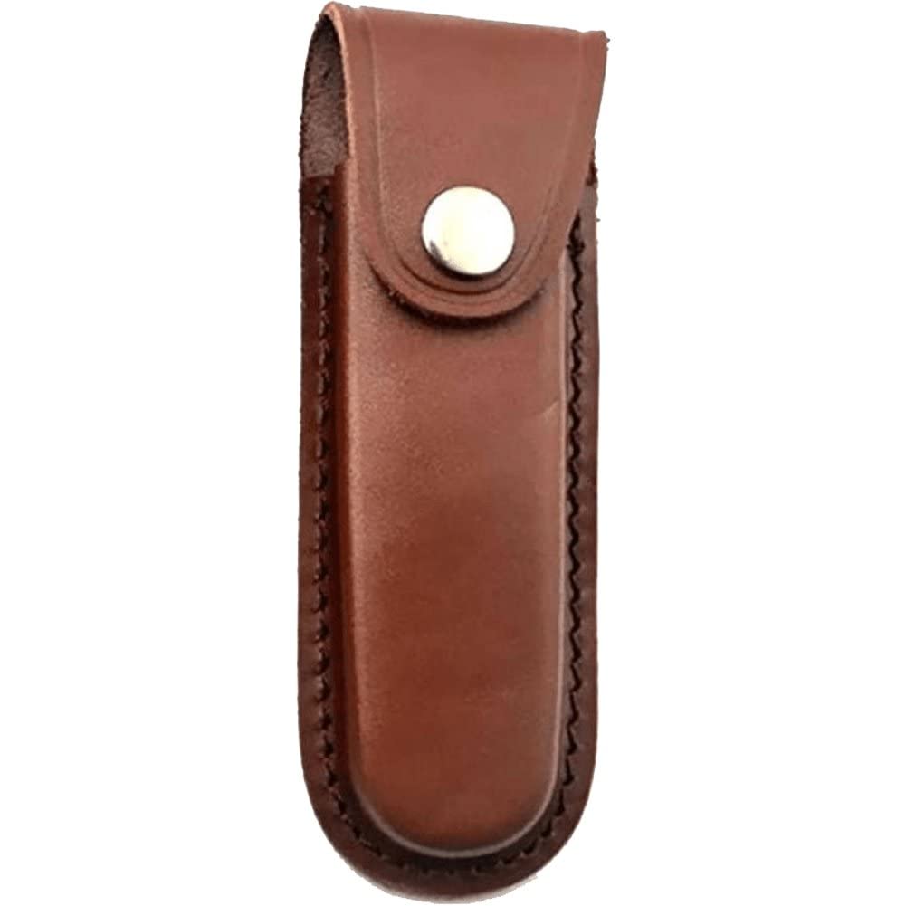 Stakee Men's Brown Cowhide Knife Sheath Folding Blade Pouch With Snap Closure Small Knife Sheath Holder Leather Knife Bag Leather Sheath