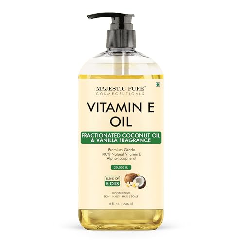 Majestic Pure Oil - 100% Pure and Natural- Cold Pressed & Hexane Free Natural Hair Growth Oil for Eyelashes Eyebrows Skin Body Face Nails & Scalp - Coconut & Vanilla Formula Vitamin E Oil 8 Fl Oz
