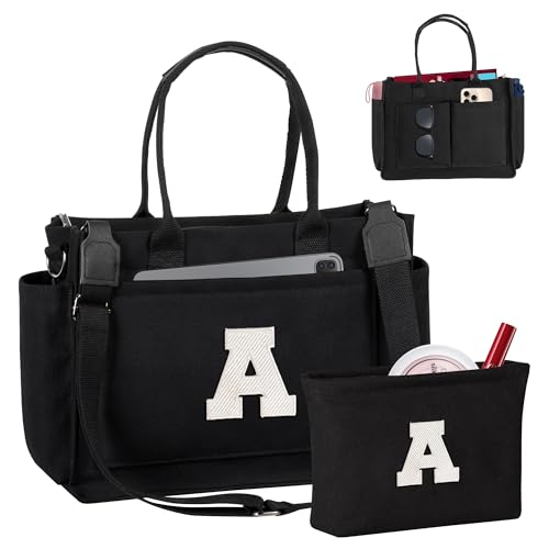 Image of Birthday Gifts for Women, Initial Tote Bag with Makeup Bag