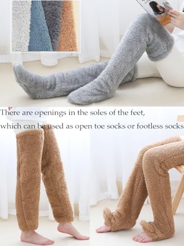 HYTENSUN Women's Fuzzy Thigh high Socks Over Knee High Plush Slipper Winter Indoor Sleeping Fluffy Long Leg Warmers2